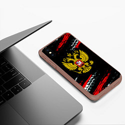 Чехол iPhone XS Max матовый Герб РФ краски патриотический, цвет: 3D-коричневый — фото 2