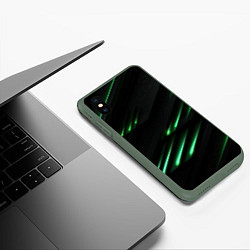 Чехол iPhone XS Max матовый Спортивный черно-зеленый стиль, цвет: 3D-темно-зеленый — фото 2