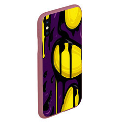 Чехол iPhone XS Max матовый Желтые яркие пятна краски на фиолетовом, цвет: 3D-малиновый — фото 2