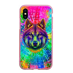 Чехол iPhone XS Max матовый Цветной волк, цвет: 3D-розовый