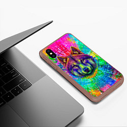 Чехол iPhone XS Max матовый Цветной волк, цвет: 3D-коричневый — фото 2