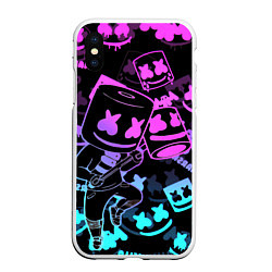 Чехол iPhone XS Max матовый Marshmello neon pattern, цвет: 3D-белый