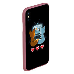 Чехол iPhone XS Max матовый Лисья геймерская любовь, цвет: 3D-малиновый — фото 2