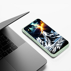 Чехол iPhone XS Max матовый Молнии и горы, цвет: 3D-салатовый — фото 2