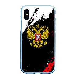 Чехол iPhone XS Max матовый Россия герб текстура краски, цвет: 3D-голубой