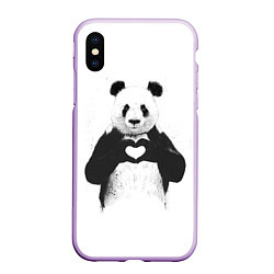 Чехол iPhone XS Max матовый Panda love, цвет: 3D-сиреневый