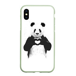 Чехол iPhone XS Max матовый Panda love, цвет: 3D-салатовый