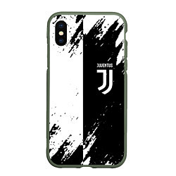 Чехол iPhone XS Max матовый Juventus краски чёрнобелые, цвет: 3D-темно-зеленый