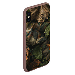 Чехол iPhone XS Max матовый Реалистичный охотничий камуфляж из ткани и листьев, цвет: 3D-коричневый — фото 2