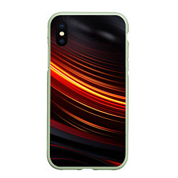 Чехол iPhone XS Max матовый Яркая оранжевая полосы на черной абстракции, цвет: 3D-салатовый