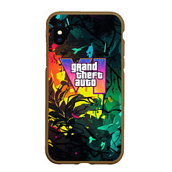 Чехол iPhone XS Max матовый GTA 6 logo абстрактные листья