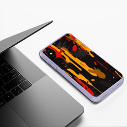 Чехол iPhone XS Max матовый Красные желтые оранжевые пятна краски абстракция, цвет: 3D-светло-сиреневый — фото 2