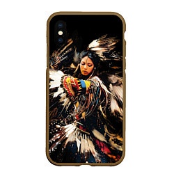 Чехол iPhone XS Max матовый Танец коренной североамериканки, цвет: 3D-коричневый