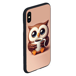 Чехол iPhone XS Max матовый Мультяшная сова держит кружку с кофе, цвет: 3D-черный — фото 2