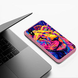 Чехол iPhone XS Max матовый Лев светящийся неоновый, цвет: 3D-малиновый — фото 2