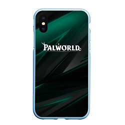 Чехол iPhone XS Max матовый Palworld лого на темном зеленом фоне, цвет: 3D-голубой