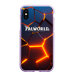 Чехол iPhone XS Max матовый Palworld logo разлом плит, цвет: 3D-сиреневый