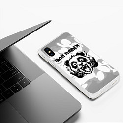 Чехол iPhone XS Max матовый Iron Maiden рок панда на светлом фоне, цвет: 3D-белый — фото 2