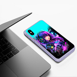 Чехол iPhone XS Max матовый Киберпанк Аниме девушка, цвет: 3D-светло-сиреневый — фото 2