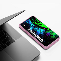 Чехол iPhone XS Max матовый Palworld логотип абстракт на темно-зеленом фоне, цвет: 3D-розовый — фото 2