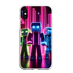 Чехол iPhone XS Max матовый Minecraft characters - neon glow, цвет: 3D-белый