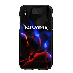 Чехол iPhone XS Max матовый Palworld логотип на черном и фиолетовом абстракте, цвет: 3D-черный