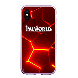 Чехол iPhone XS Max матовый Palworld логотип разлом красных плит, цвет: 3D-сиреневый