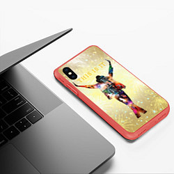 Чехол iPhone XS Max матовый Michael Jackson THIS IS IT - с салютами на золотом, цвет: 3D-красный — фото 2