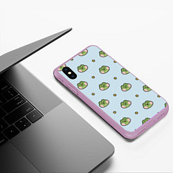 Чехол iPhone XS Max матовый Паттерн с лягушками, цвет: 3D-сиреневый — фото 2