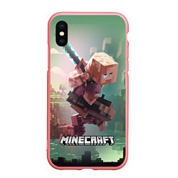Чехол iPhone XS Max матовый Персонаж Minecraft ниндзя в прыжке, цвет: 3D-баблгам