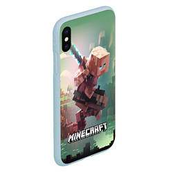 Чехол iPhone XS Max матовый Персонаж Minecraft ниндзя в прыжке, цвет: 3D-голубой — фото 2