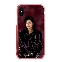 Чехол iPhone XS Max матовый Michael Jackson на бордовом фоне, цвет: 3D-баблгам