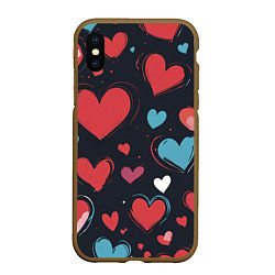 Чехол iPhone XS Max матовый Сердечный паттерн, цвет: 3D-коричневый