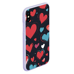 Чехол iPhone XS Max матовый Сердечный паттерн, цвет: 3D-светло-сиреневый — фото 2