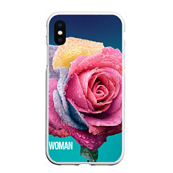 Чехол iPhone XS Max матовый Роза на голубом - woman, цвет: 3D-белый