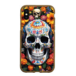 Чехол iPhone XS Max матовый Bright colors and a skull, цвет: 3D-коричневый