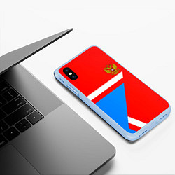 Чехол iPhone XS Max матовый Герб России звезда спорт, цвет: 3D-голубой — фото 2