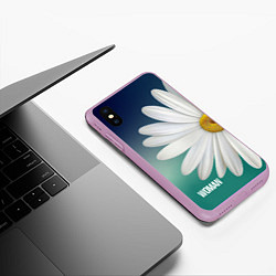 Чехол iPhone XS Max матовый Маргаритка на голубом - WOMAN, цвет: 3D-сиреневый — фото 2