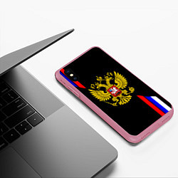 Чехол iPhone XS Max матовый Россия герб триколор полосы, цвет: 3D-малиновый — фото 2