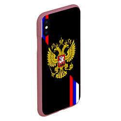 Чехол iPhone XS Max матовый Россия герб триколор полосы, цвет: 3D-малиновый — фото 2