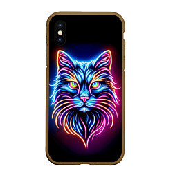 Чехол iPhone XS Max матовый Суровый неоновый кот, цвет: 3D-коричневый