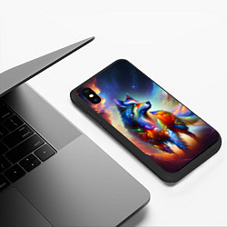 Чехол iPhone XS Max матовый Космический красочный волк, цвет: 3D-черный — фото 2