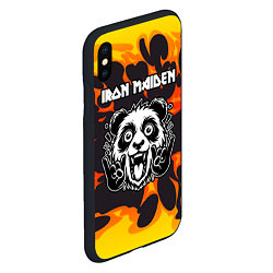 Чехол iPhone XS Max матовый Iron Maiden рок панда и огонь, цвет: 3D-черный — фото 2
