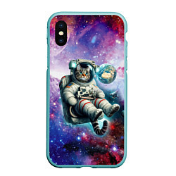 Чехол iPhone XS Max матовый Brave cat in space - ai art, цвет: 3D-мятный