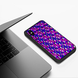 Чехол iPhone XS Max матовый Фиолетовый узор и чёрная обводка, цвет: 3D-черный — фото 2