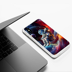 Чехол iPhone XS Max матовый Космонавт далматинец в неоновой галактике, цвет: 3D-белый — фото 2