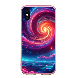 Чехол iPhone XS Max матовый Яркая неоновая галактика - нейросеть, цвет: 3D-розовый