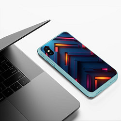 Чехол iPhone XS Max матовый Неоновый узор стальные раскалённые пластины, цвет: 3D-мятный — фото 2