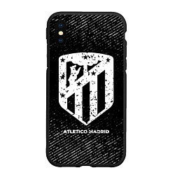 Чехол iPhone XS Max матовый Atletico Madrid с потертостями на темном фоне, цвет: 3D-черный