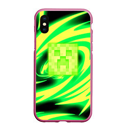 Чехол iPhone XS Max матовый Minecraft кислотный стиль, цвет: 3D-малиновый